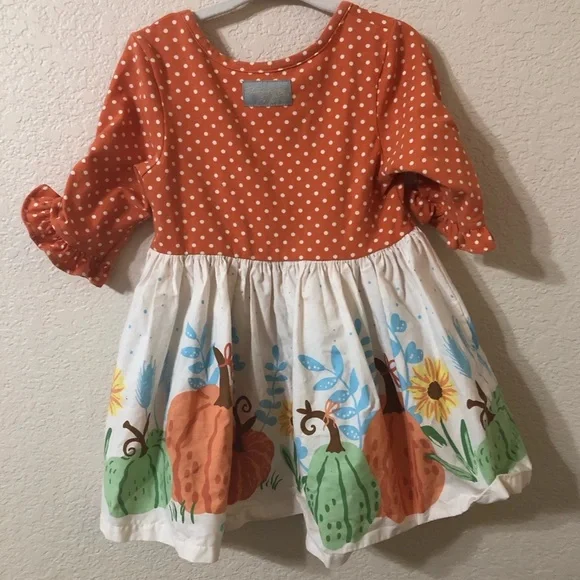 Eleanor Rose Pumpkin Polka Dot Rhonda Ruffle Dress in Orange - Size 4-5